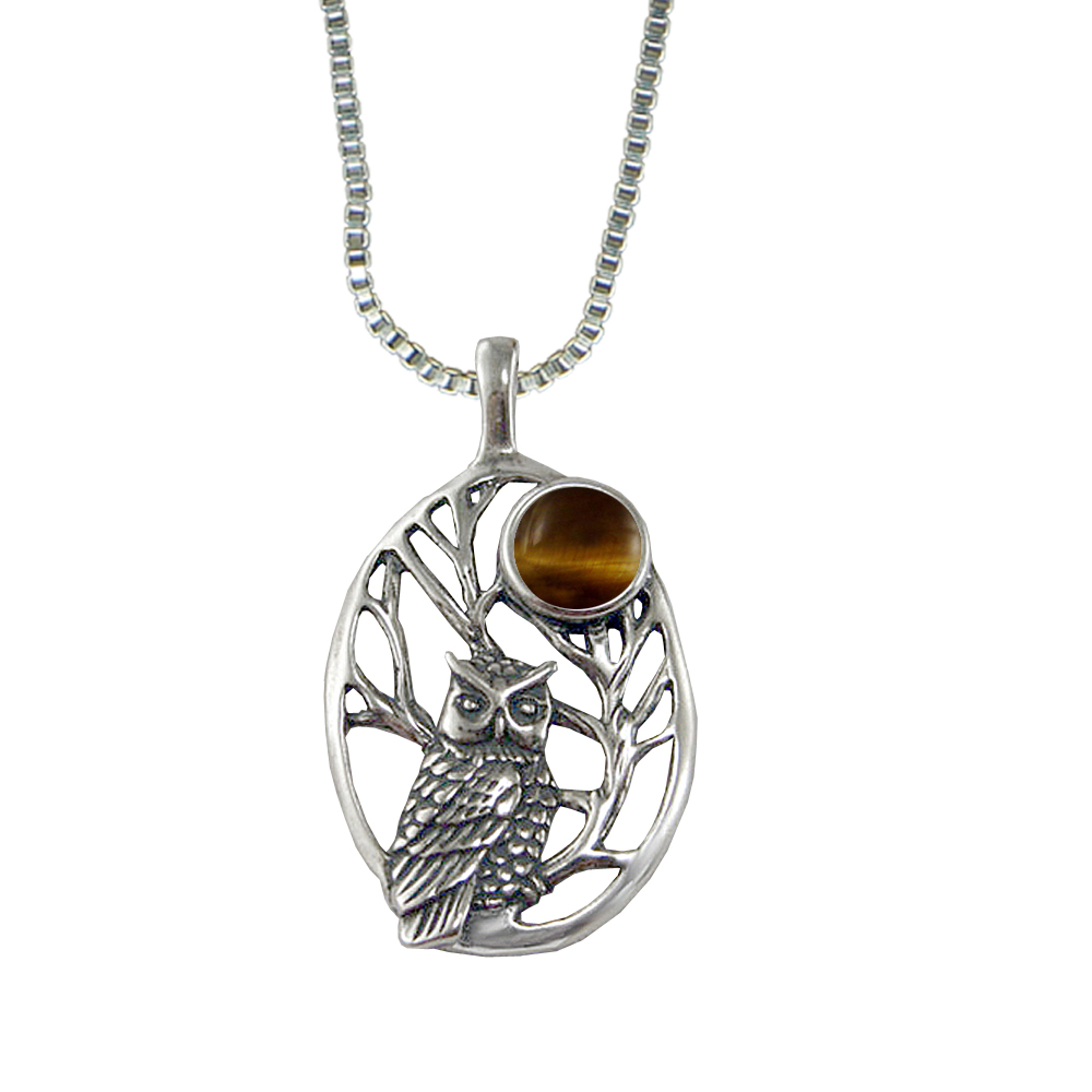 Sterling Silver Sacred Owl Pendant With Tiger Eye